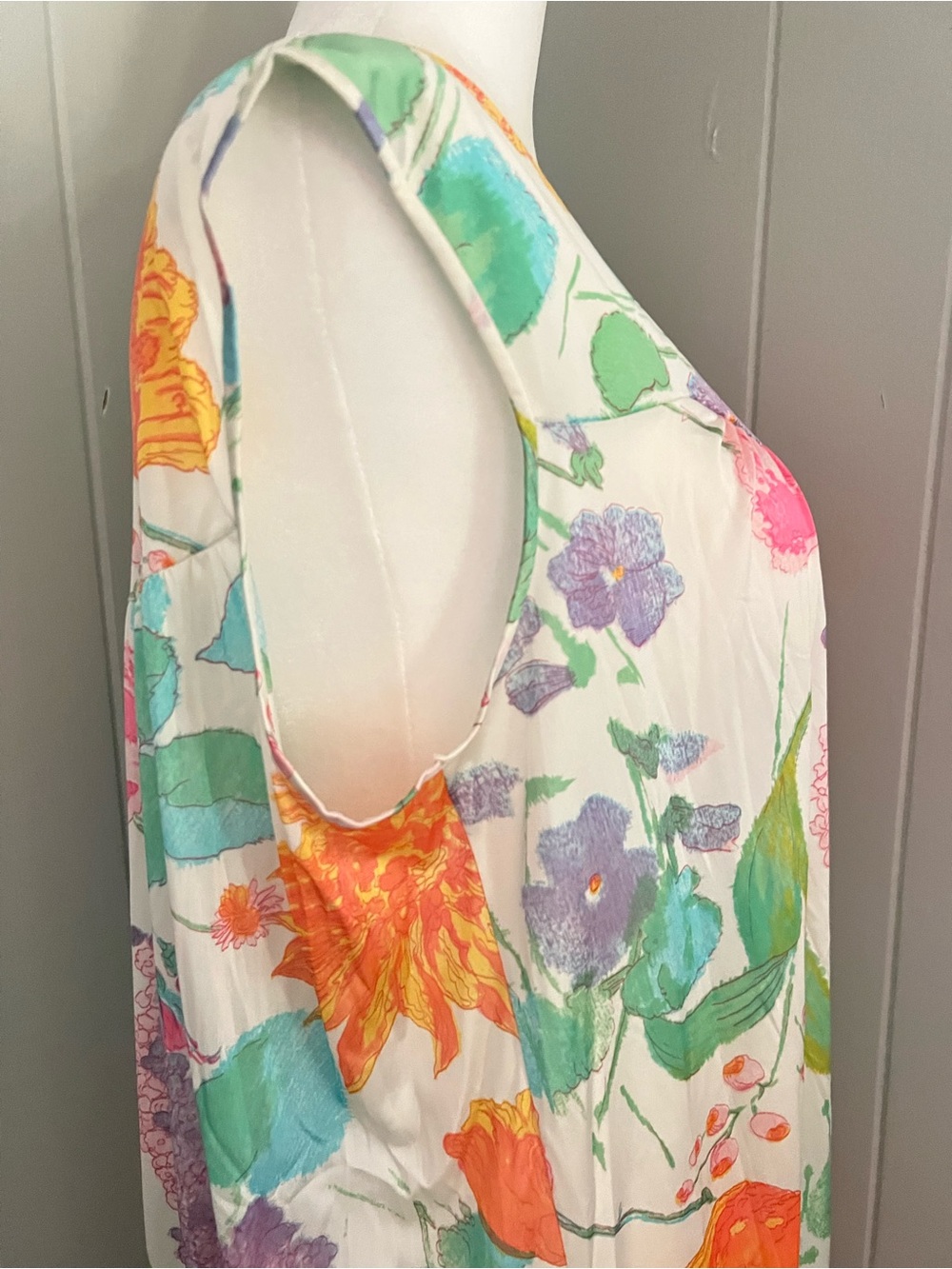 Vintage Floral Maxi Nightgown  Sleeveless Cottagecore Garden Print Lounge Dress - Picture 3 of 14